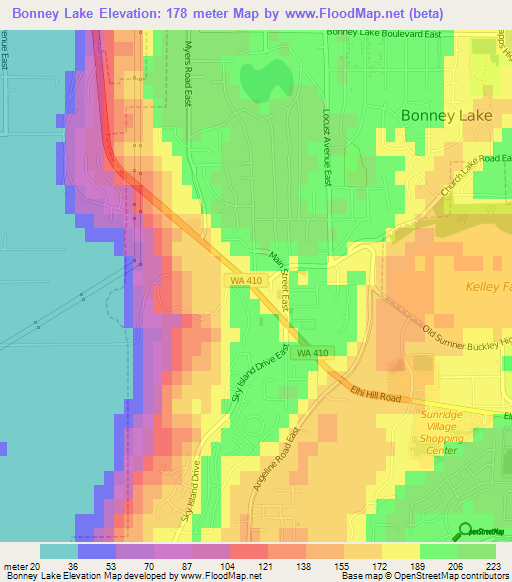 Bonney Lake,US Elevation Map