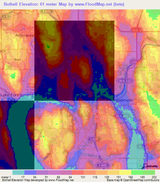 Bothell,US Elevation Map