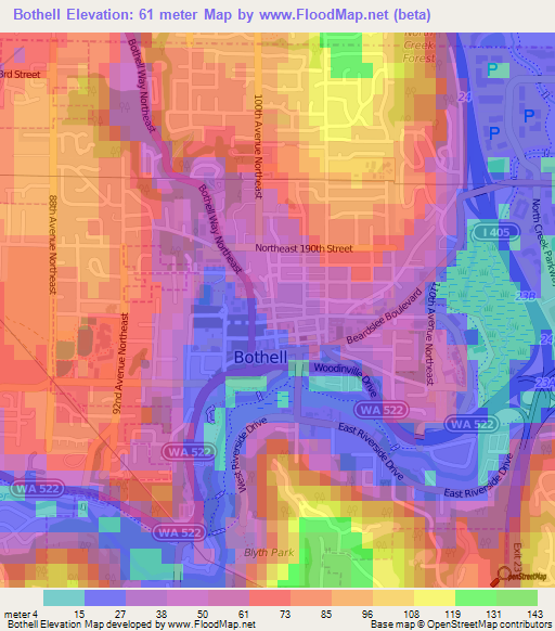 Bothell,US Elevation Map