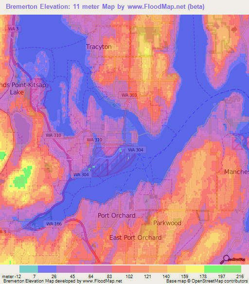 Bremerton,US Elevation Map