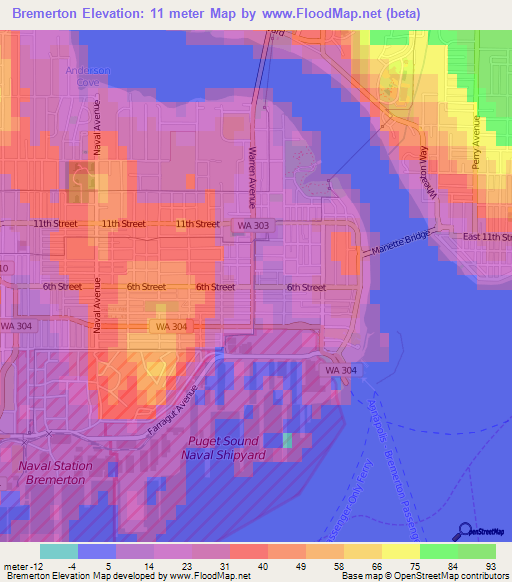 Bremerton,US Elevation Map