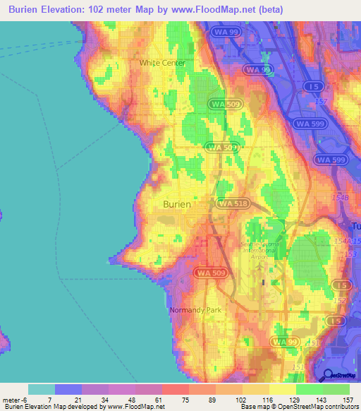 Burien,US Elevation Map