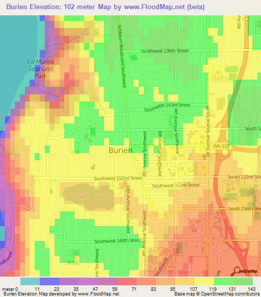 Burien,US Elevation Map