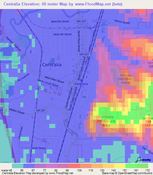 Centralia,US Elevation Map