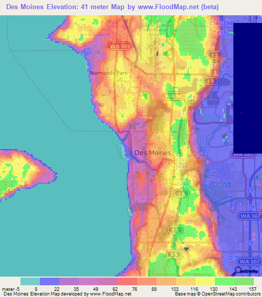 Des Moines,US Elevation Map