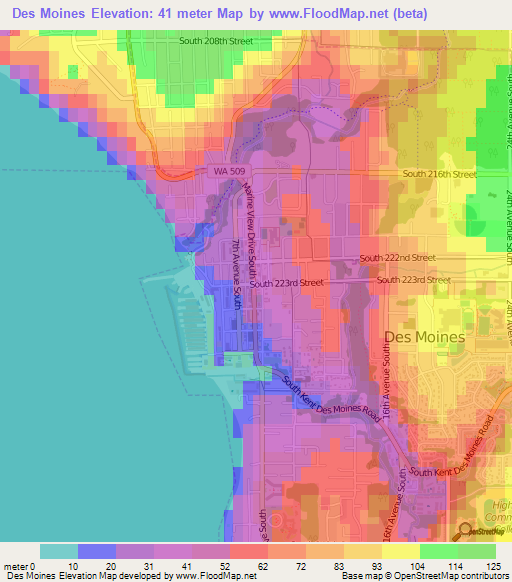 Des Moines,US Elevation Map