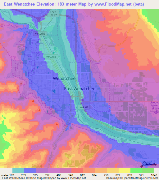 East Wenatchee,US Elevation Map