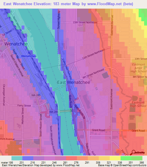 East Wenatchee,US Elevation Map