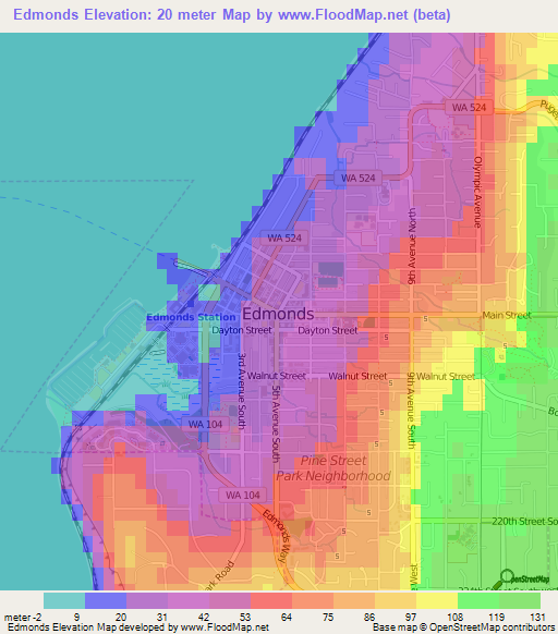 Edmonds,US Elevation Map