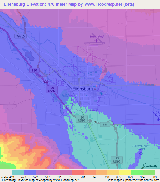 Ellensburg,US Elevation Map