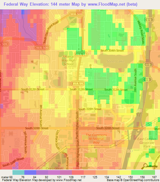 Federal Way,US Elevation Map