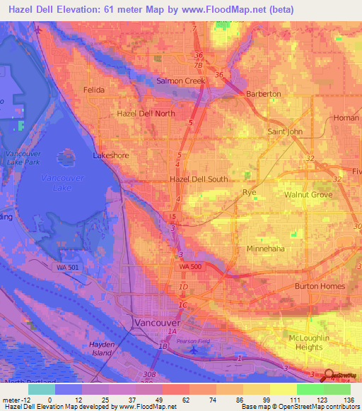 Hazel Dell,US Elevation Map