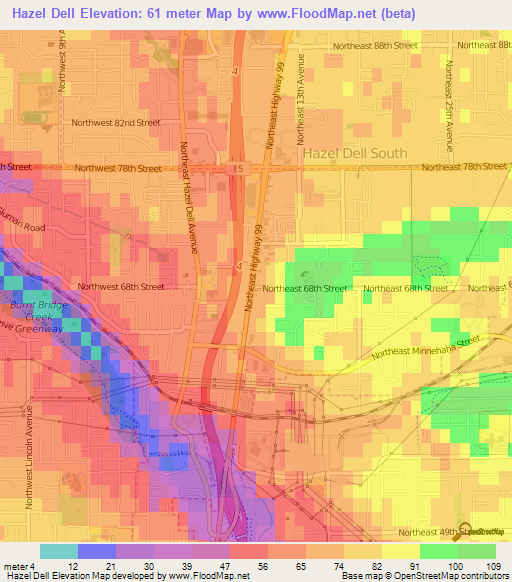 Hazel Dell,US Elevation Map