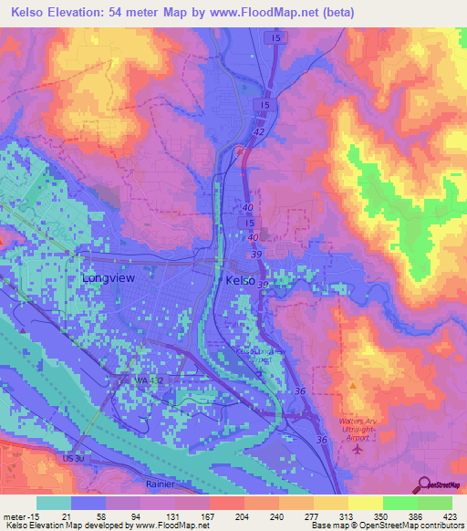 Kelso,US Elevation Map