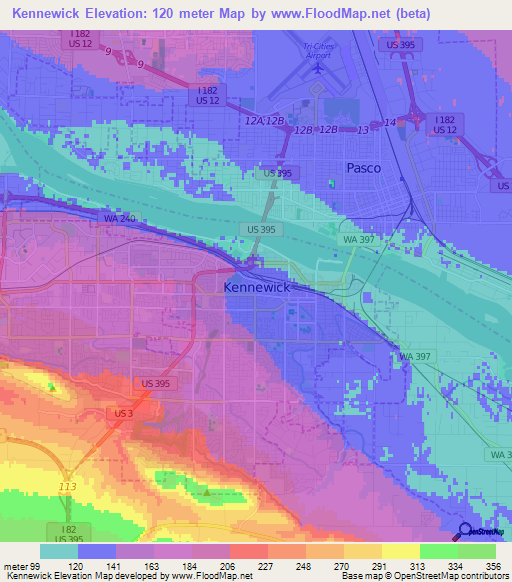 Kennewick,US Elevation Map