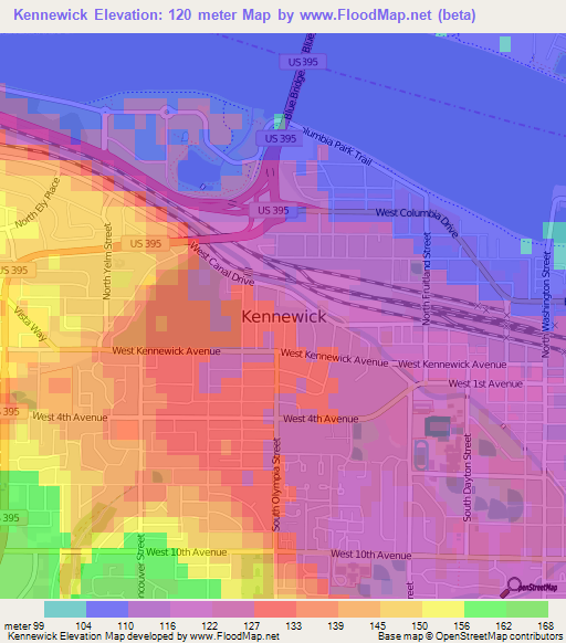 Kennewick,US Elevation Map