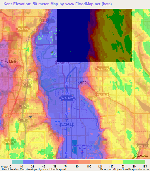 Kent,US Elevation Map