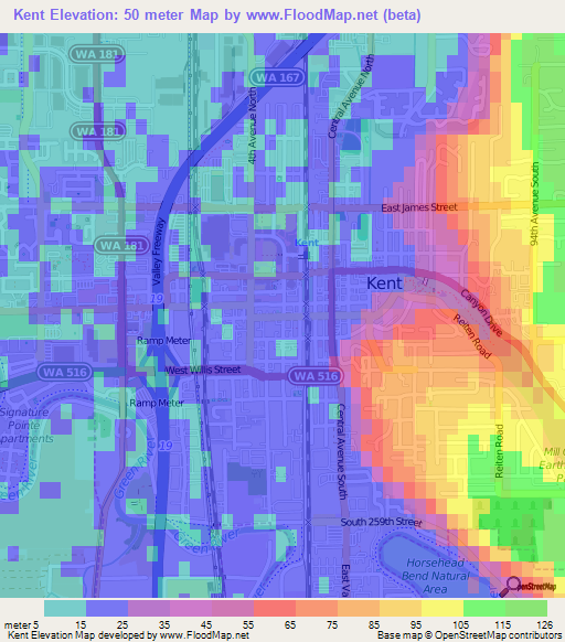 Kent,US Elevation Map