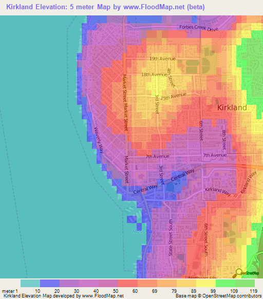 Kirkland,US Elevation Map