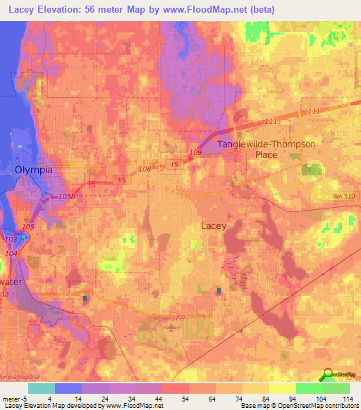 Lacey,US Elevation Map