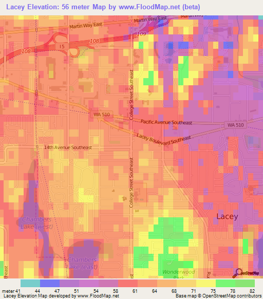 Lacey,US Elevation Map