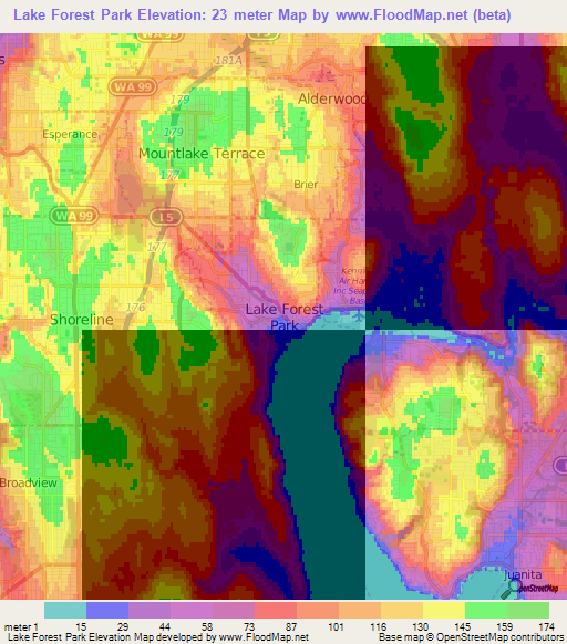 Lake Forest Park,US Elevation Map