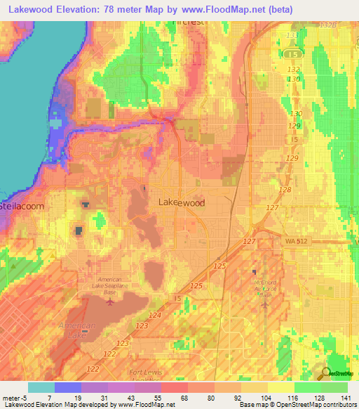 Lakewood,US Elevation Map