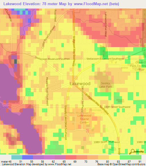 Lakewood,US Elevation Map