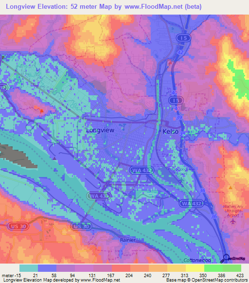 Longview,US Elevation Map