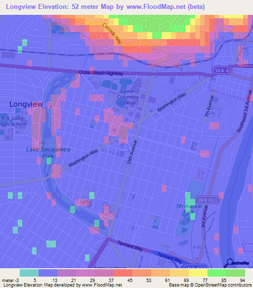 Longview,US Elevation Map