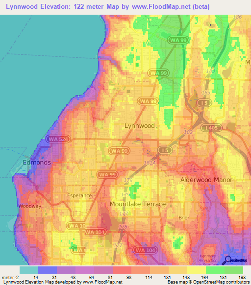 Lynnwood,US Elevation Map