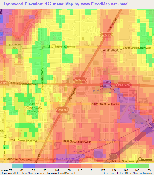 Lynnwood,US Elevation Map