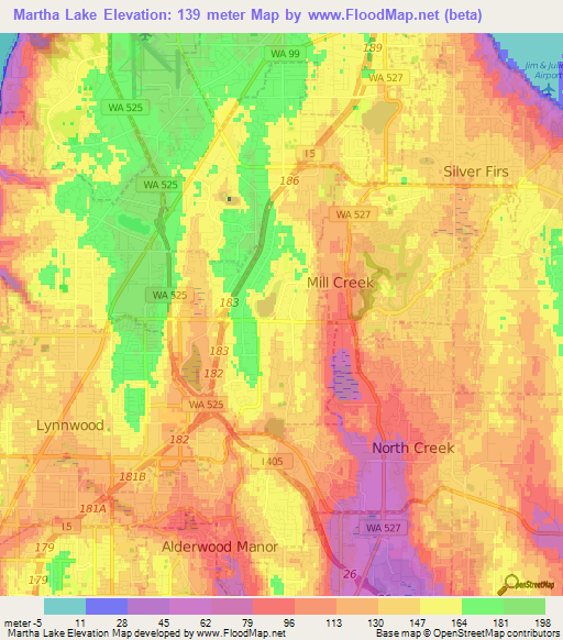 Martha Lake,US Elevation Map