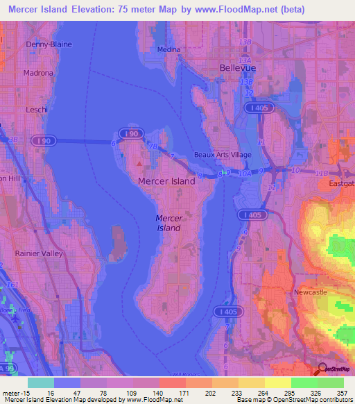 Mercer Island,US Elevation Map