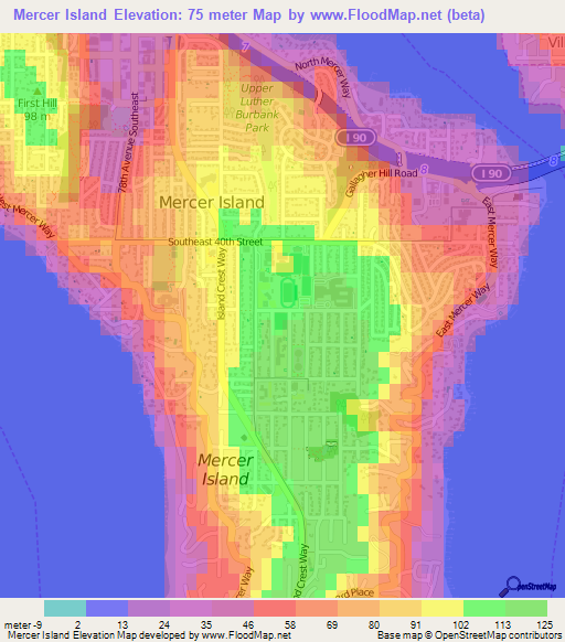 Mercer Island,US Elevation Map