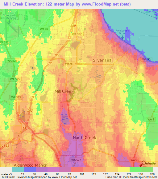 Mill Creek,US Elevation Map