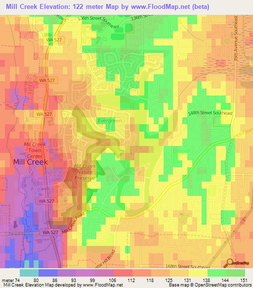 Mill Creek,US Elevation Map