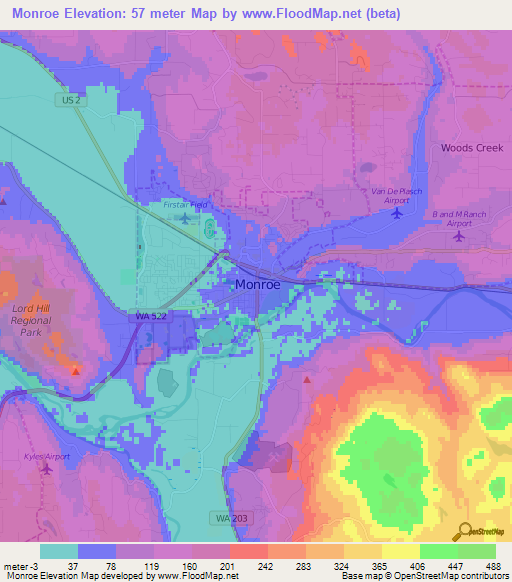 Monroe,US Elevation Map