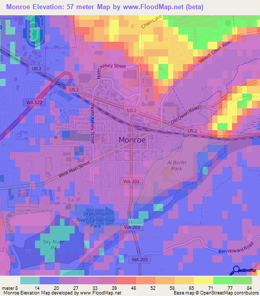 Monroe,US Elevation Map