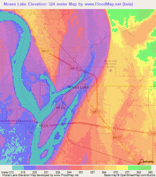 Moses Lake,US Elevation Map