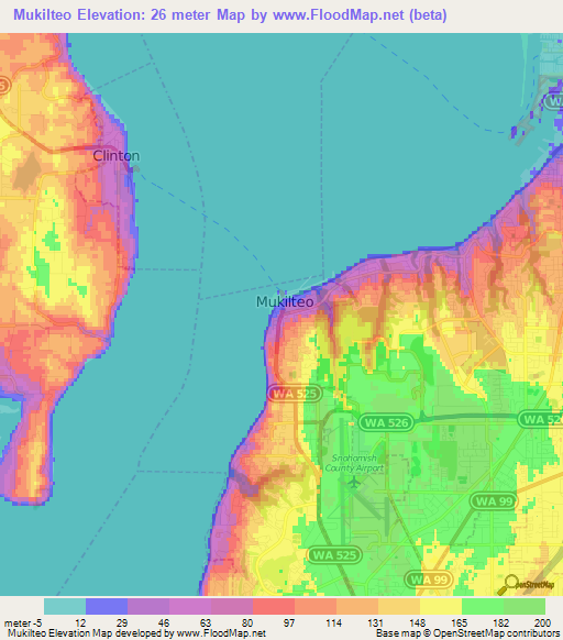 Mukilteo,US Elevation Map