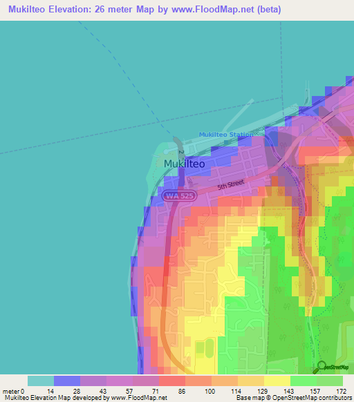 Mukilteo,US Elevation Map