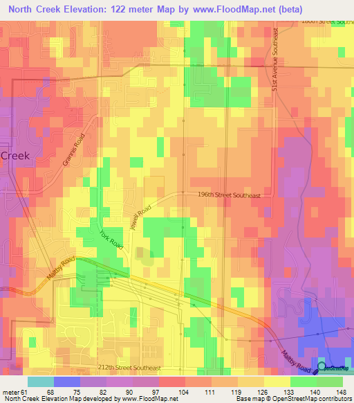 North Creek,US Elevation Map