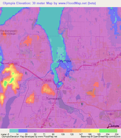 Olympia,US Elevation Map