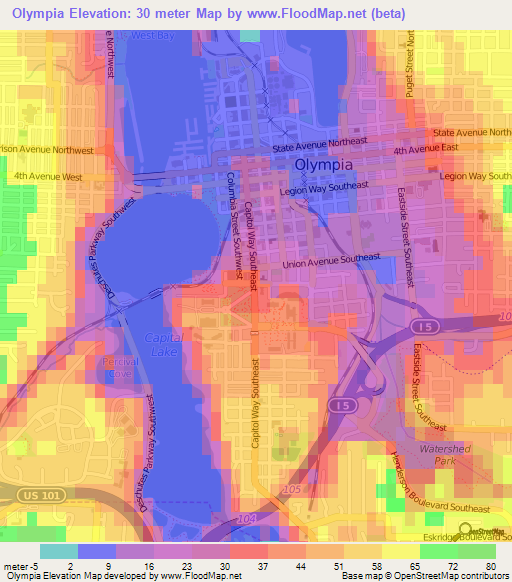 Olympia,US Elevation Map