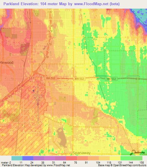 Parkland,US Elevation Map