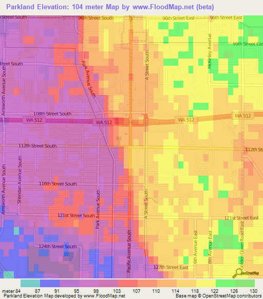 Parkland,US Elevation Map