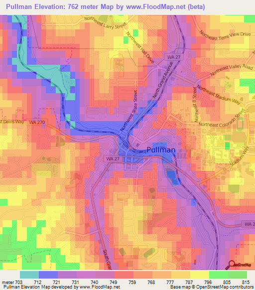 Pullman,US Elevation Map