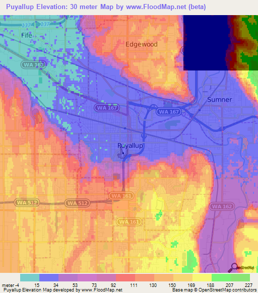 Puyallup,US Elevation Map