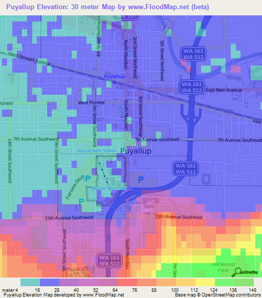 Puyallup,US Elevation Map